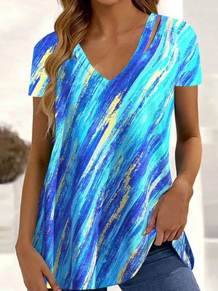 

Loose Ombre Casual V Neck Shirt, Blue, Shirts & Blouses