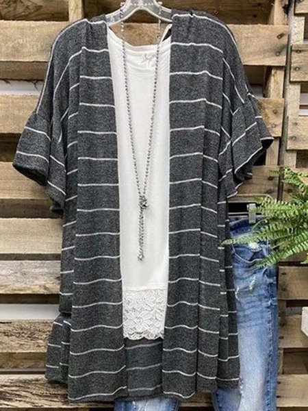 

Loose Striped Casual Others Kimono, Black, Cardigans