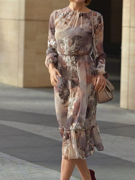 

Urban Printing Crew Neck Dress, Multicolor, Maxi Dresses