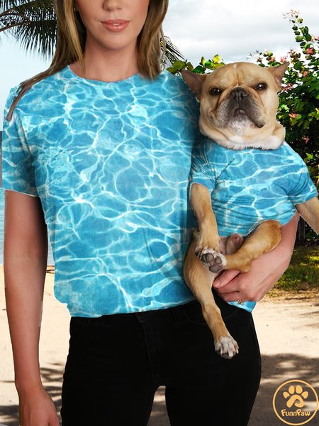 

Women's Hot Summer Sea Ocean Print Vacation Casual Crew Neck Shirt, Aqua blue, T-shirts