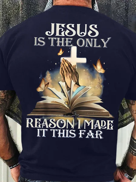 

Men's Funny Jesus Is The Only Reason I Made It This Far Graphic Printing Casual Text Letters Crew Neck Cotton T-Shirt, Purplish blue, T-shirts