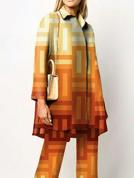 

Shirt Collar Geometric Casual Loose Shirt, Yellow, Blouses and Shirts