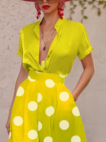 

Stand Collar Plain Urban Regular Fit Blouse, Yellow, Blouses and Shirts