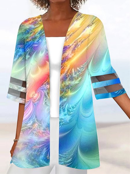 Casual Abstract Loose Kimono, Blue, Cardigans