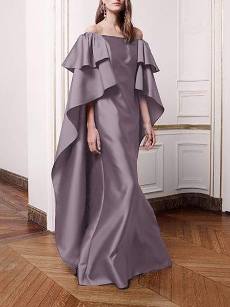

Wedding Satin Boat Neck Vintage Guest Dress, Gray, Maxi Dresses