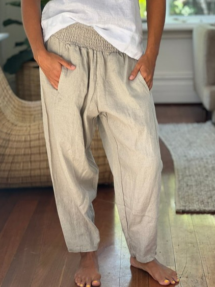 

Loose Casual Plain Pants, Apricot, Pants