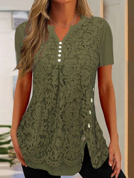 

Lace Casual Plain Shirt, Green, Shirts & Blouses