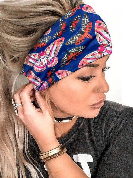 

Amazon Hot Selling New Knotted Butterfly Print Elastic Headband Sport Wide Brim Cross European and American Headband, Color4, Women Hair Accessories