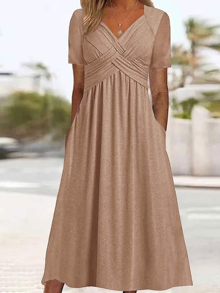 

Plain Sweetheart Neckline Regular Fit Casual Dress, Khaki, Casual Dresses