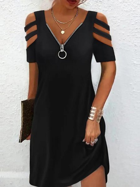 

Regular Fit Zipper Crew Neck Elegant Dress, Black, Dresses