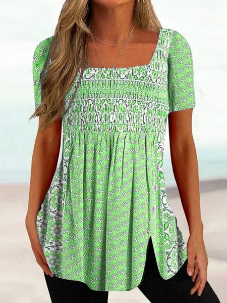

Casual Square Neck Regular Fit Floral Shirt, Green, Shirts & Blouses