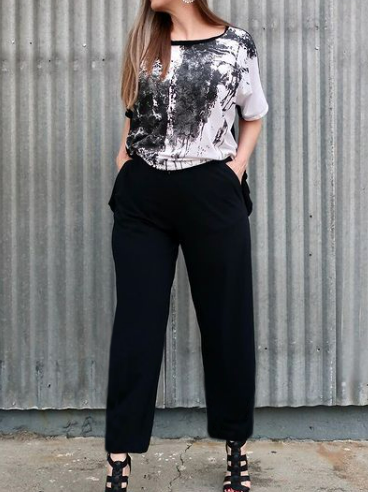 

Loose Abstract Crew Neck Casual Two-Piece Set, Black-white, Suit Set