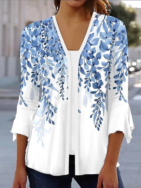 

Loose Flare Sleeve Casual Floral Kimono, White, Cardigans