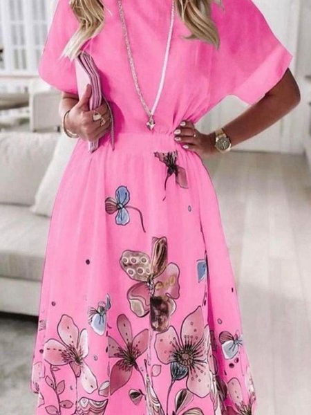 

Woman Breathable Comfortable Fashion Floral Print Dress, Pink, Dresses