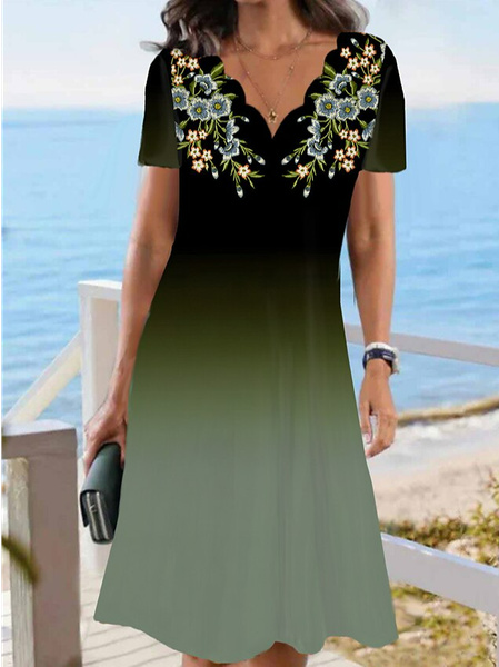 

V Neck Casual Dress With No Belt, Green, Dresses