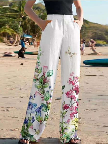 

Woman Breathable Comfortable Floral Print Loose Casual Wide-Leg Pants, Color9, Pants