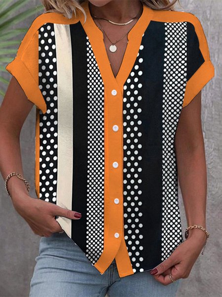 

Casual Loose Buttoned Color Block Blouse, Orange, Shirts & Blouses