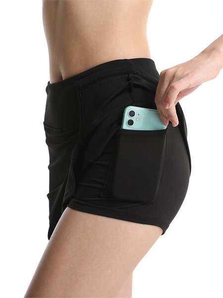

Sports Plain Pocket Stitching Bikini Bottom, Black, swimwear>>Bikini Bottoms
