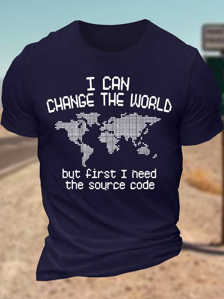 

Men's Funny Programmer I Acan Change The World But First I Need The Source Code Graphic Printing Text Letters Casual Crew Neck Cotton T-Shirt, Purplish blue, T-shirts