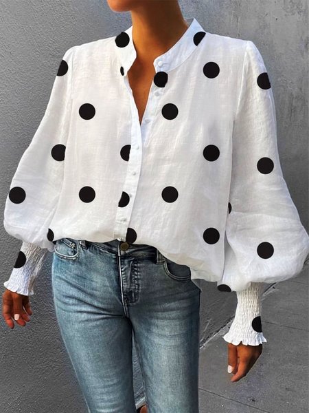 

Polka Dots Urban Lantern Sleeve Loose Blouse, White, Blouses and Shirts