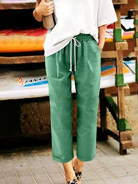 

Cotton Plain Loose Casual Pants, Green, Pants