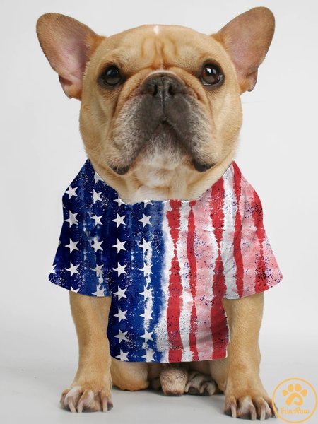 

Dog American Flag 4th of July Print Match T-Shirt, As picture, Pet T-shirts