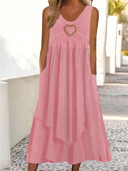 

V Neck Loose Casual Dress, Pink, Dresses