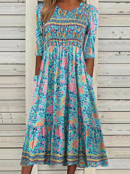 

Ethnic Casual Knitted Crew Neck Dress, Green, Dresses