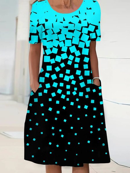 

Geometric Loose Crew Neck Casual Dress, Blue, Dresses