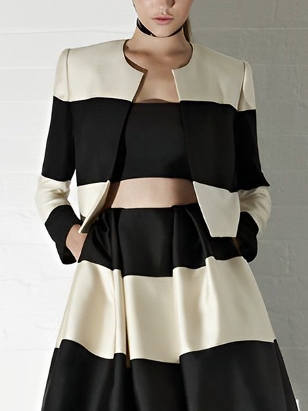 

Crew Neck Elegant Striped Regular Fit Jacket, Apricot, Jackets