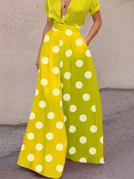 Regular Fit Urban Polka Dots Fashion Pants, Yellow, Pants