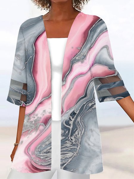 

Casual Loose Abstract Kimono, Pink, Cardigans