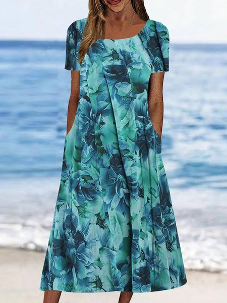 

Crew Neck Casual Floral Dress, Green, Dresses