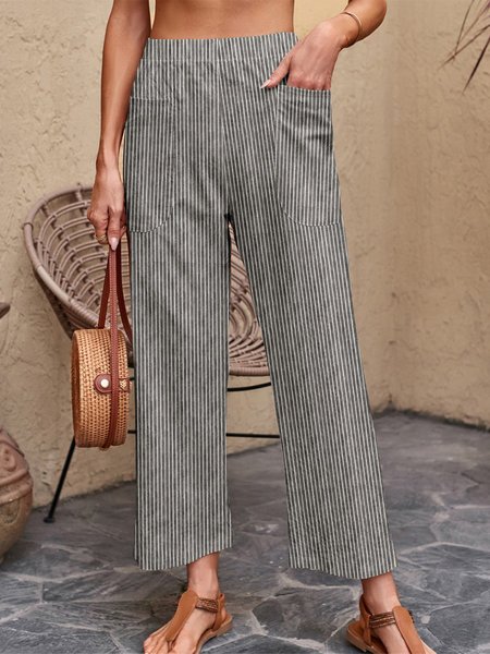 

Loose Striped Casual Pants, Deep gray, Pants