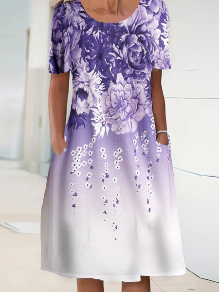 

Casual Crew Neck Floral Loose Dress, Purple, Dresses