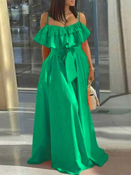 

Vacation Regular Fit Spaghetti Dress, Green, Maxi Dresses
