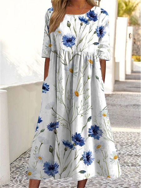 

Women's Breathable Comfortable Floral Print Casual Loose Dress, Flower, Dresses