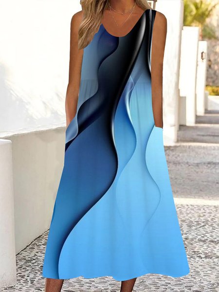 

Scoop Neck Casual Loose Abstract Dress, Blue, Dresses