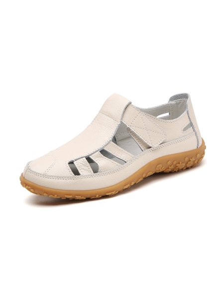 

Hollow Leather Soft High Elastic Fisherman Shoes, Beige, Flats