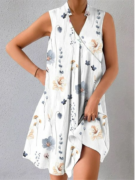 

Casual V Neck Loose Dress With No Belt, White, Dresses