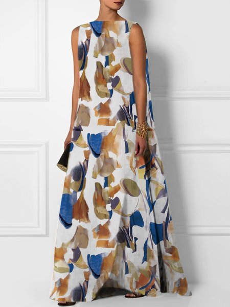 

Daily Elegant Colorblock Loose Dress, White, Maxi Dresses