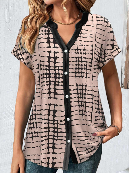

Geometric V Neck Loose Casual Blouse, Khaki, Shirts & Blouses