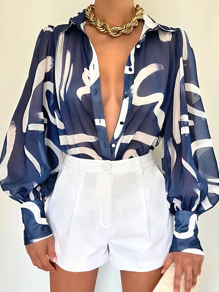 

Urban Loose Shirt Collar Long sleeve Denim Blouse, Blue, Blouses and Shirts