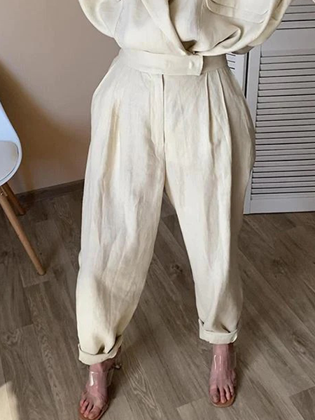 

Casual Plain Loose Fashion Long Pants Straight pants, Apricot, Pants