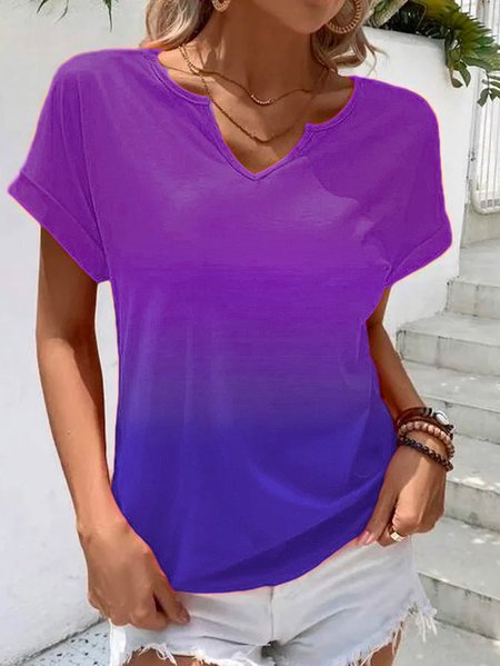 

Ombre Notched Casual Shirt, Purple, Blouses