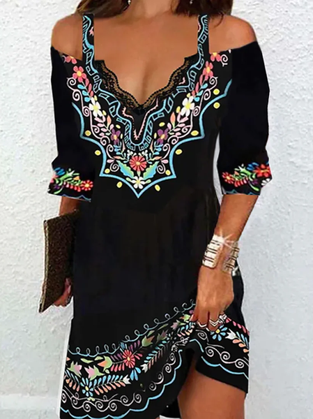 

Plus size Lace Casual Ethnic Dress, Black, Dresses
