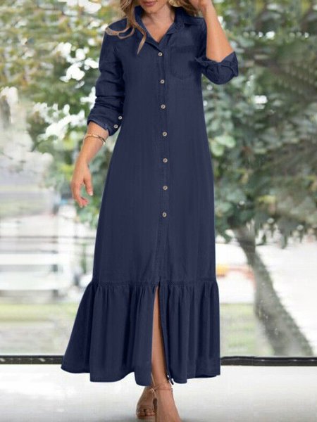 

Fashion Casual Shirt Denim Dress Holiday Daily Women Clothing, Deep blue, Dresses
