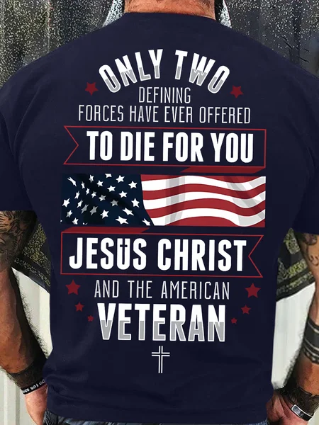 

Men's Funny Only Two Defining To Die For You Jesus Christ Ang The American Veteran Graphic Printing 4th Of July Crew Neck Casual America Flag T-Shirt, Purplish blue, T-shirts