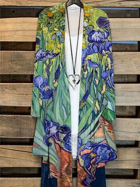 

Casual Floral Loose Kimono, Green, Shirts & Blouses