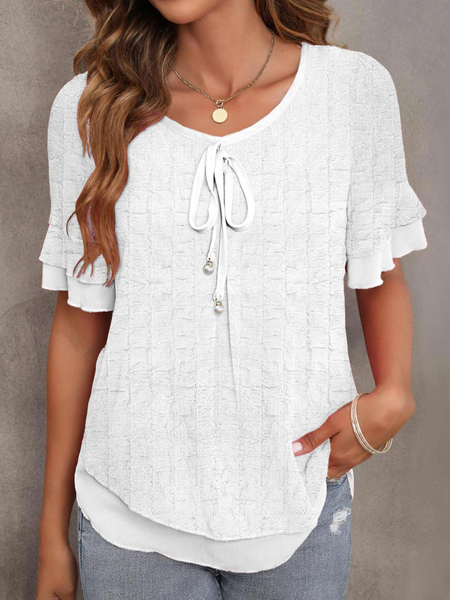 

Casual Plain Loose Crew Neck Shirt, White, Shirts & Blouses